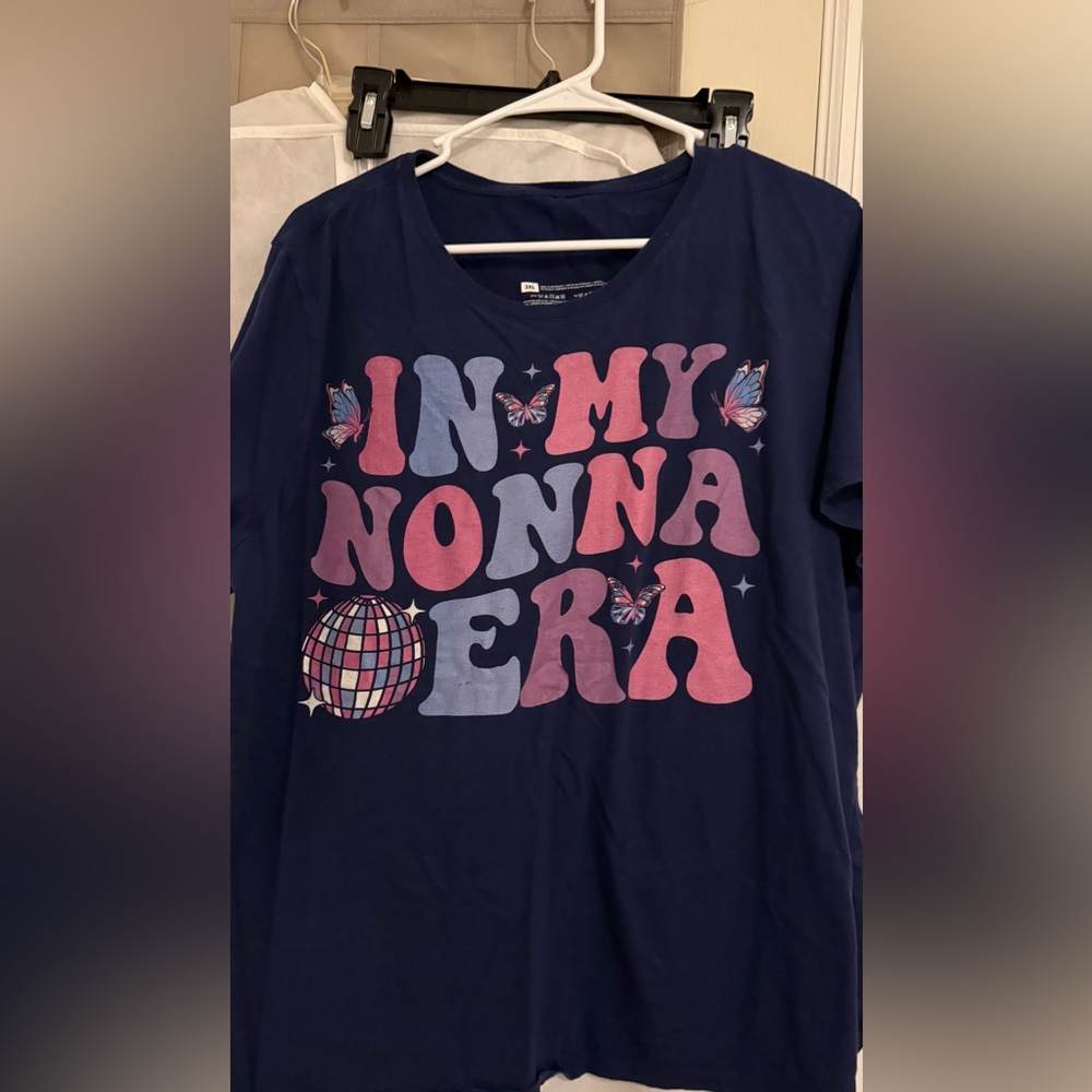 Gildan Navy Tee with Pink & Lavender Retro "IN MY NONNA ERA" Graphic